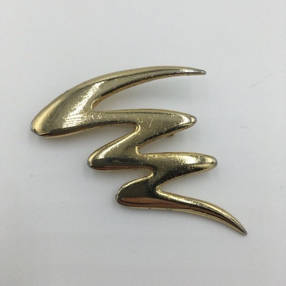 Gold Tone Lightning Bolt Modern Squiggle BROOCH, 2” - Picture 1 of 2